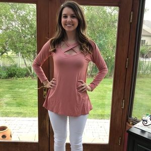 Sale: Dark Mauve Long Sleeve Choker Top Tunic